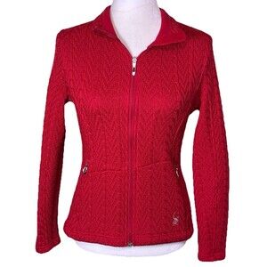 Spyder Women’s Sporty Red Cable Knit Zip Cardigan Athleisure Ski Lodge Preppy Sm
